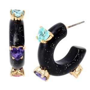 Kurt Geiger London Black Crystal Heart Black huggie hoop earrings NWT